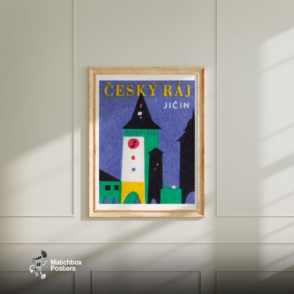 Clock Tower - vintage matchbox label print - bedroom mockup