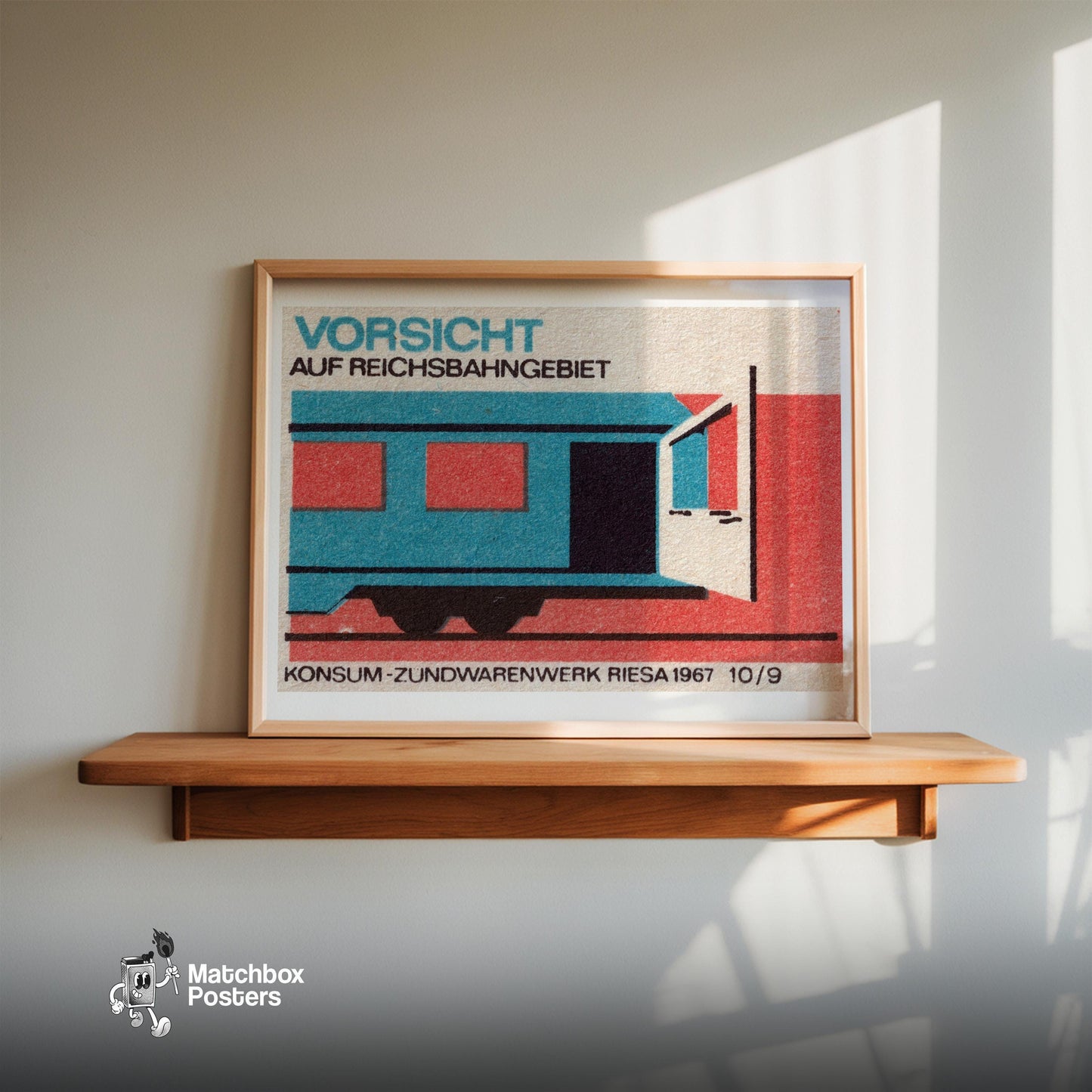 Train Car - vintage matchbox label print - size comparison