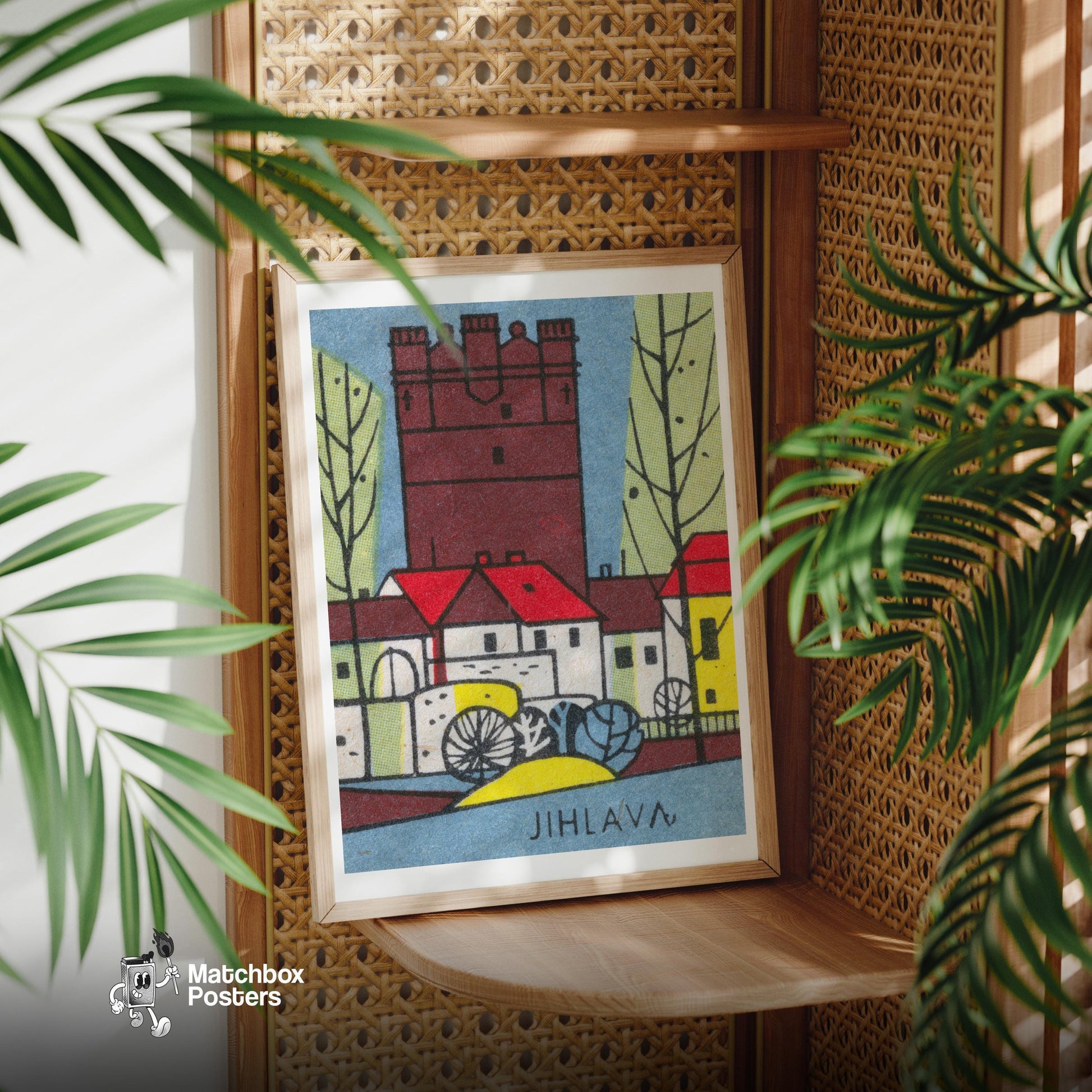 Red Castle Tower - vintage matchbox label print - office wall