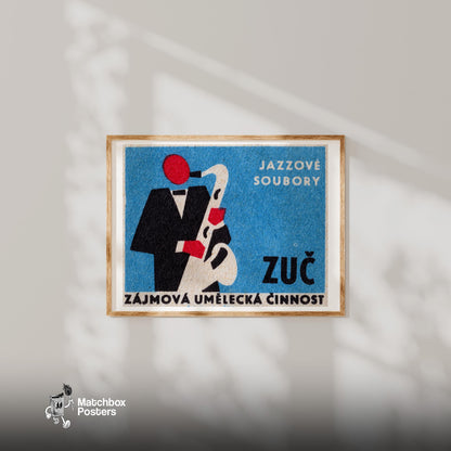 Saxophone Player - vintage matchbox label print - bedroom mockup