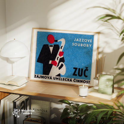 Saxophone Player - vintage matchbox label print - office wall