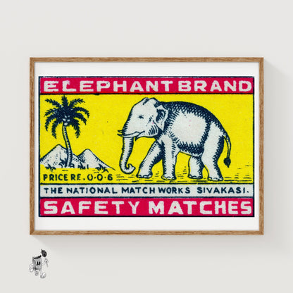 Elephant Brand - vintage matchbox label print
