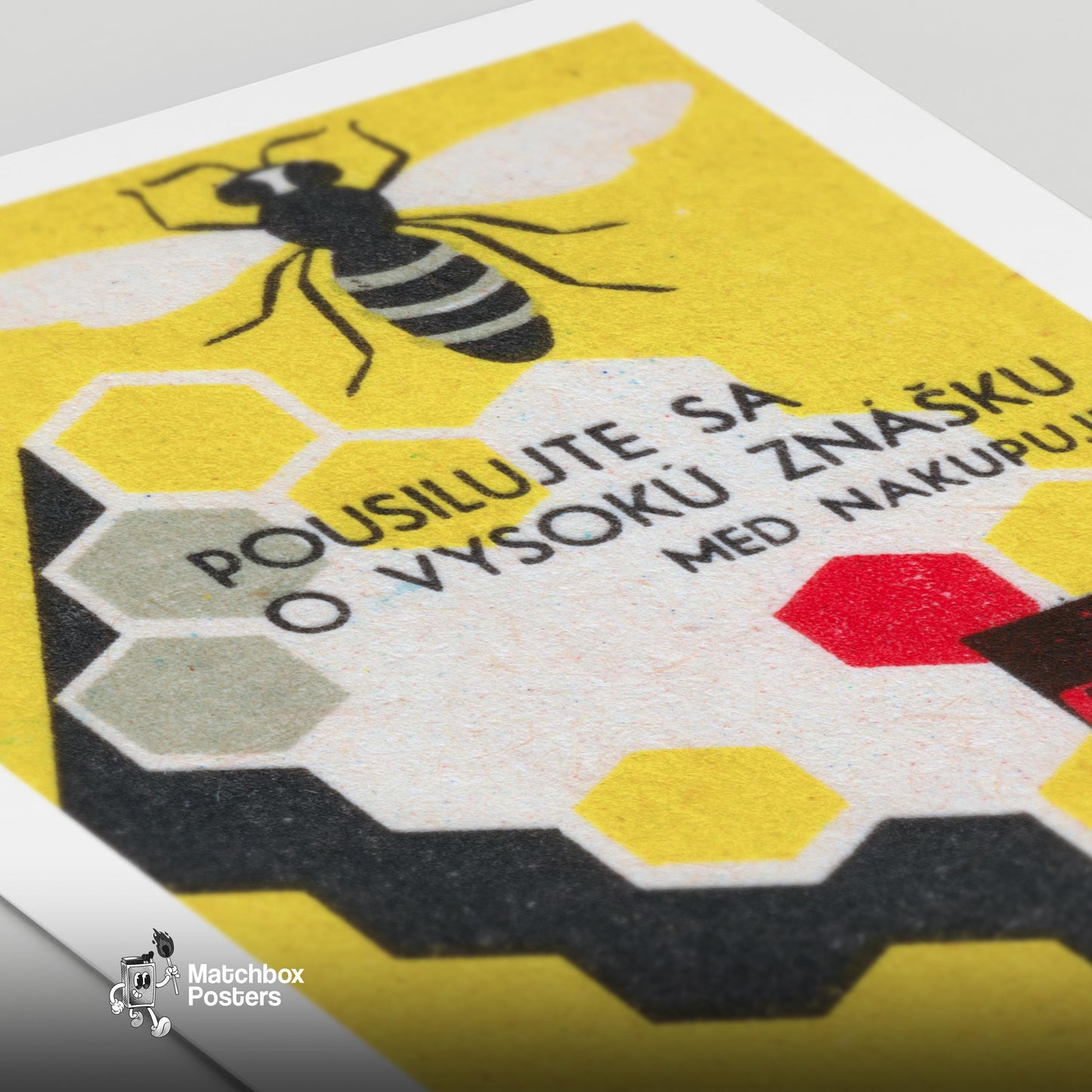 Bee and Honeycomb - vintage matchbox label print - close-up detail