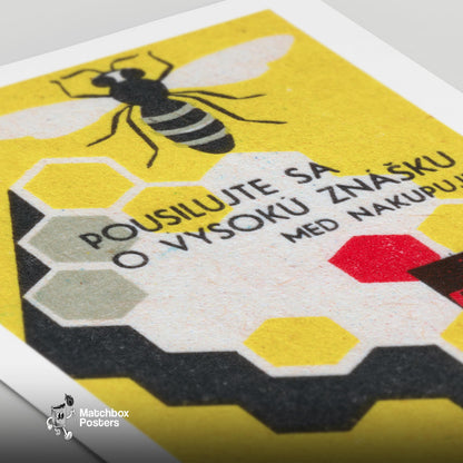 Bee and Honeycomb - vintage matchbox label print - close-up detail
