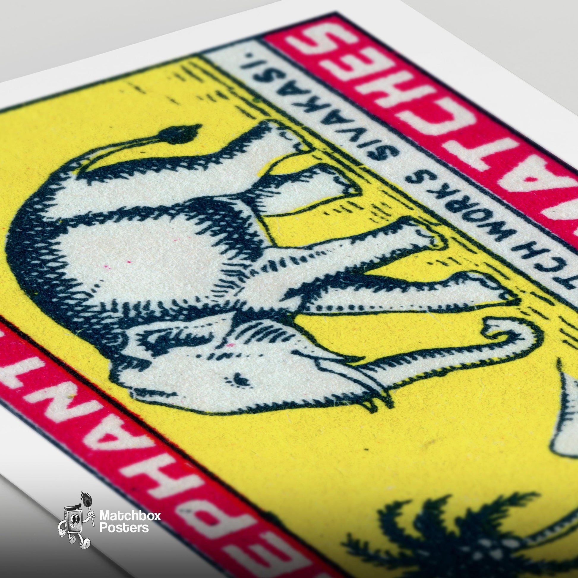 Elephant Brand - vintage matchbox label print - close-up detail
