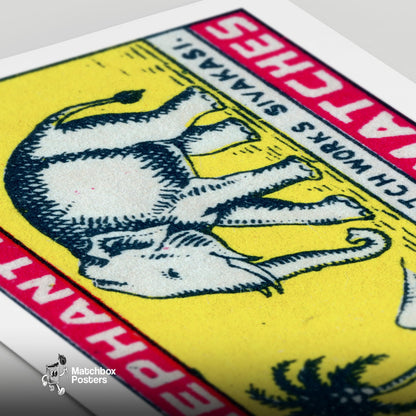 Elephant Brand - vintage matchbox label print - close-up detail