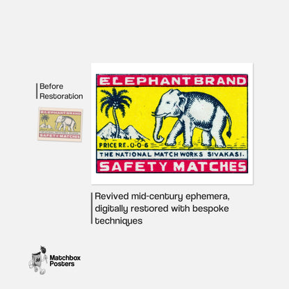 Elephant Brand - vintage matchbox label print - framed wall art preview