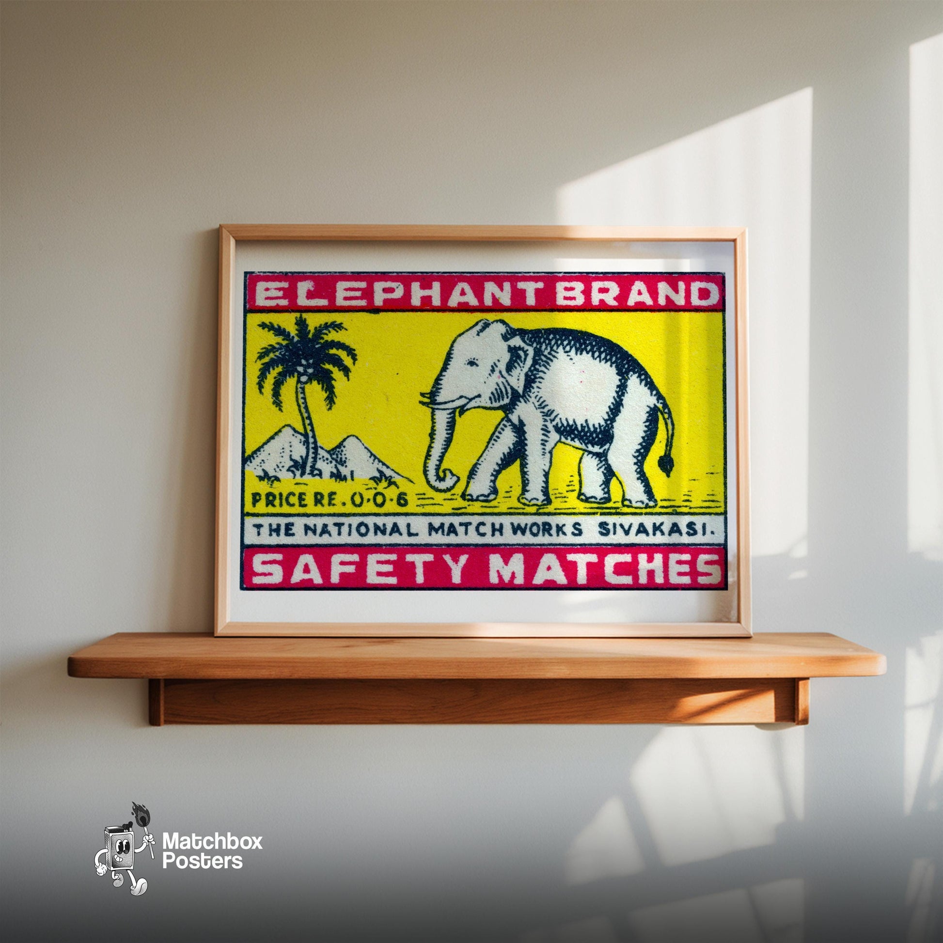 Elephant Brand - vintage matchbox label print - size comparison