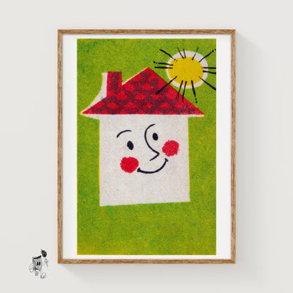Smiling House - vintage matchbox label print