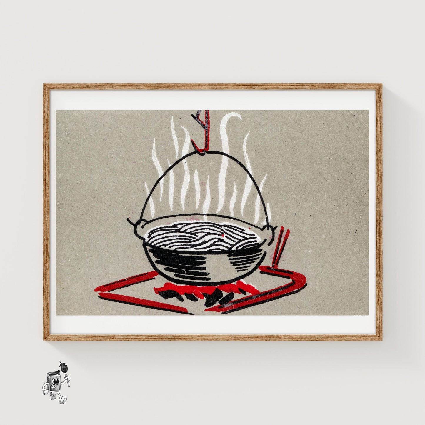 Cooking over a Camp Fire - vintage matchbox label print