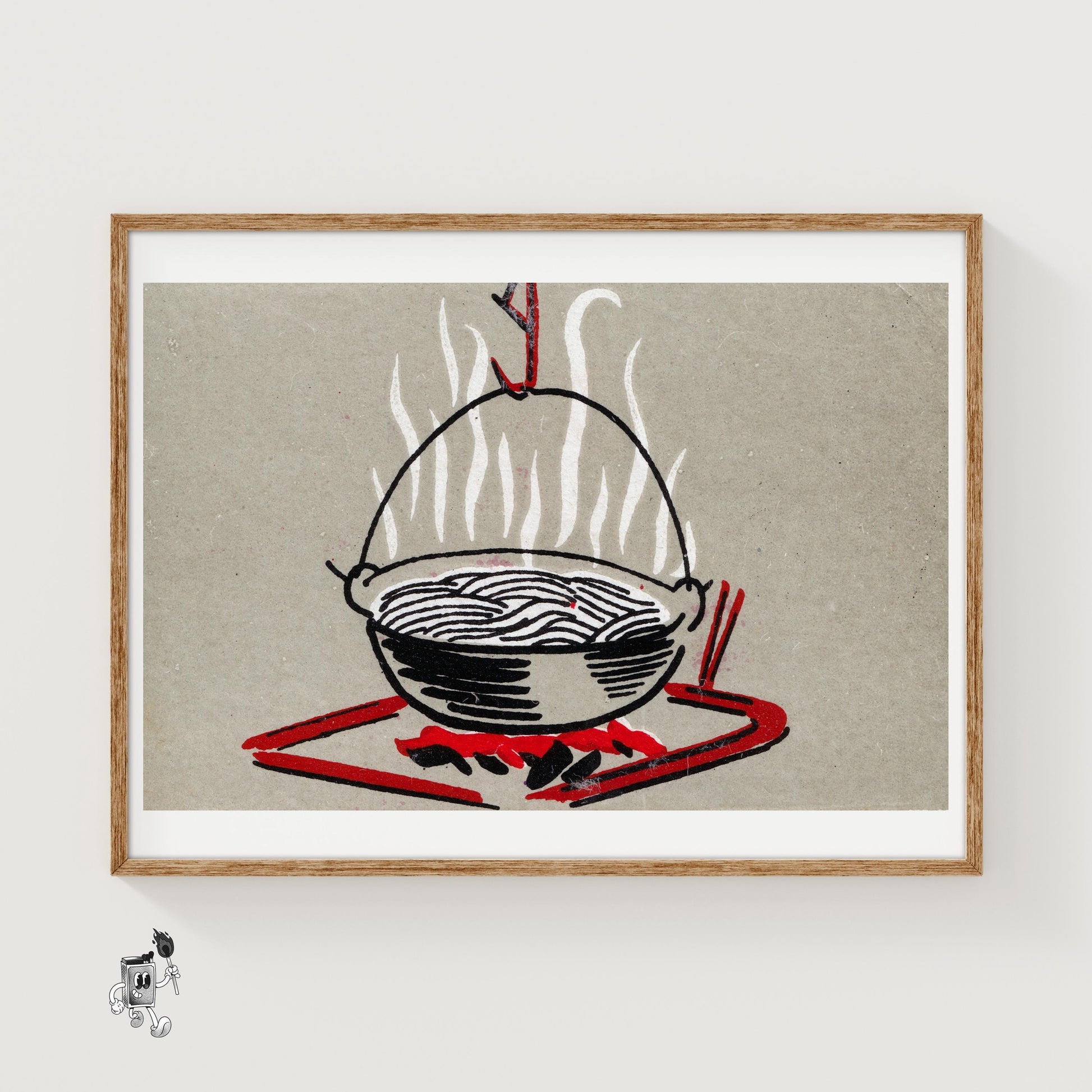 Cooking over a Camp Fire - vintage matchbox label print