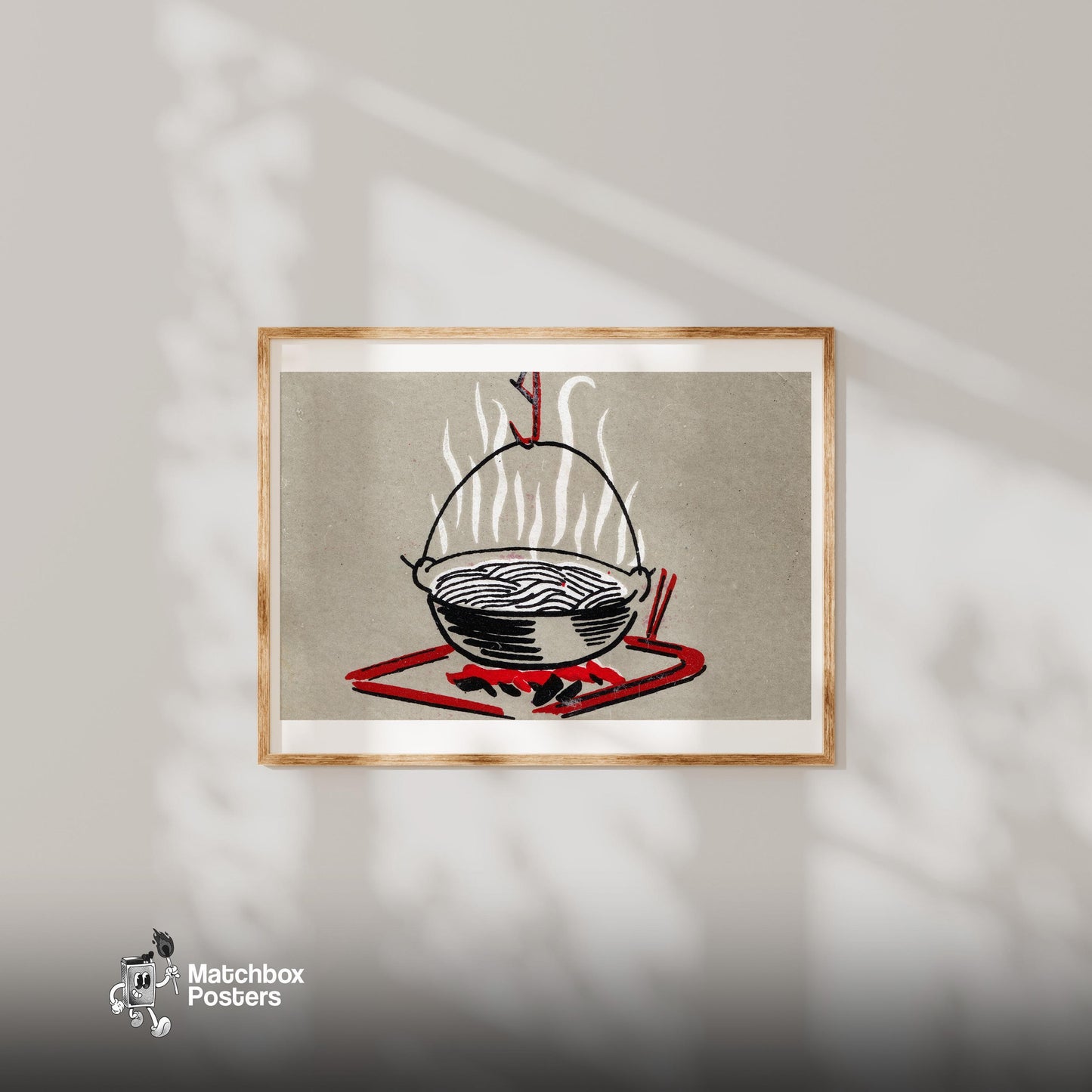 Cooking over a Camp Fire - vintage matchbox label print - bedroom mockup