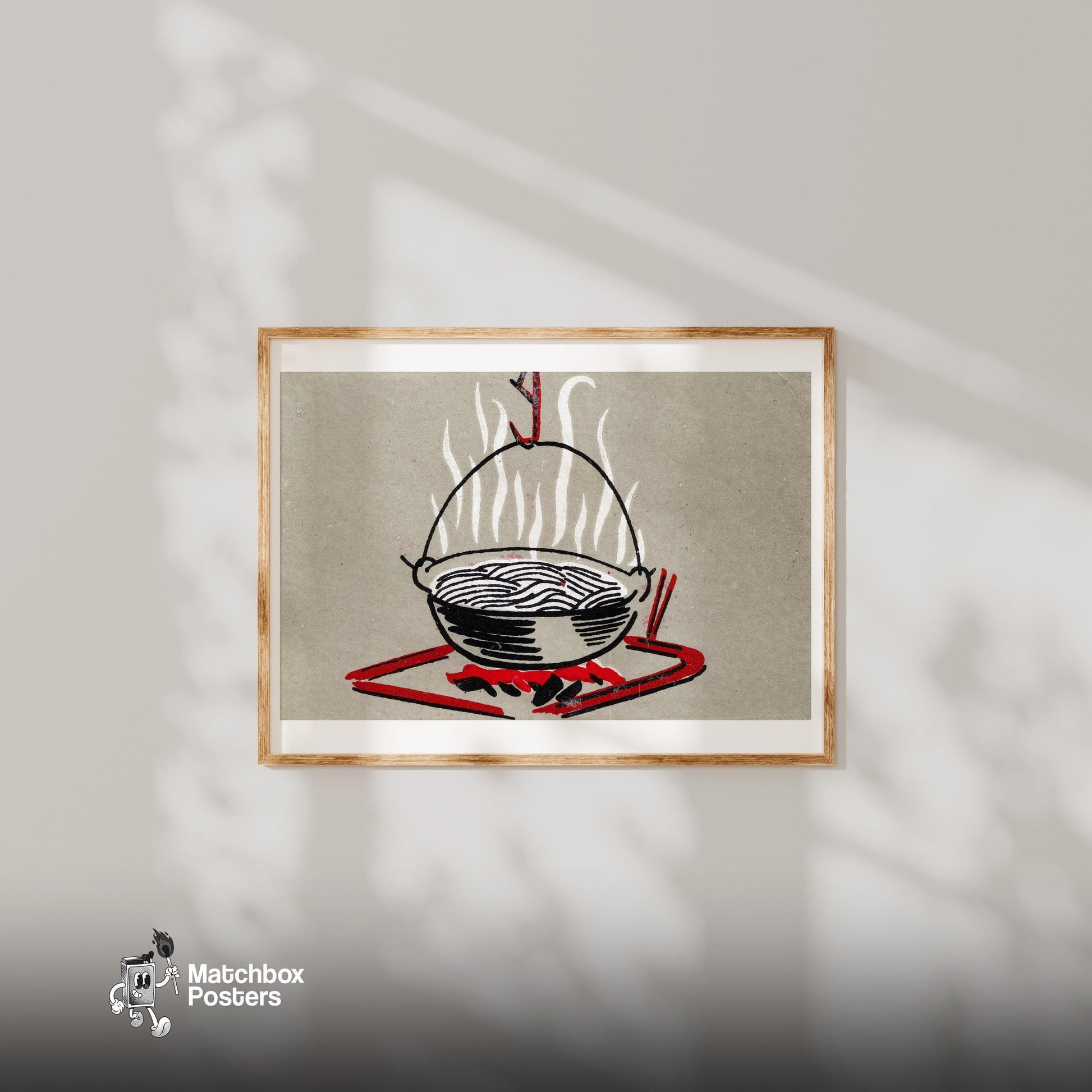 Cooking over a Camp Fire - vintage matchbox label print - bedroom mockup