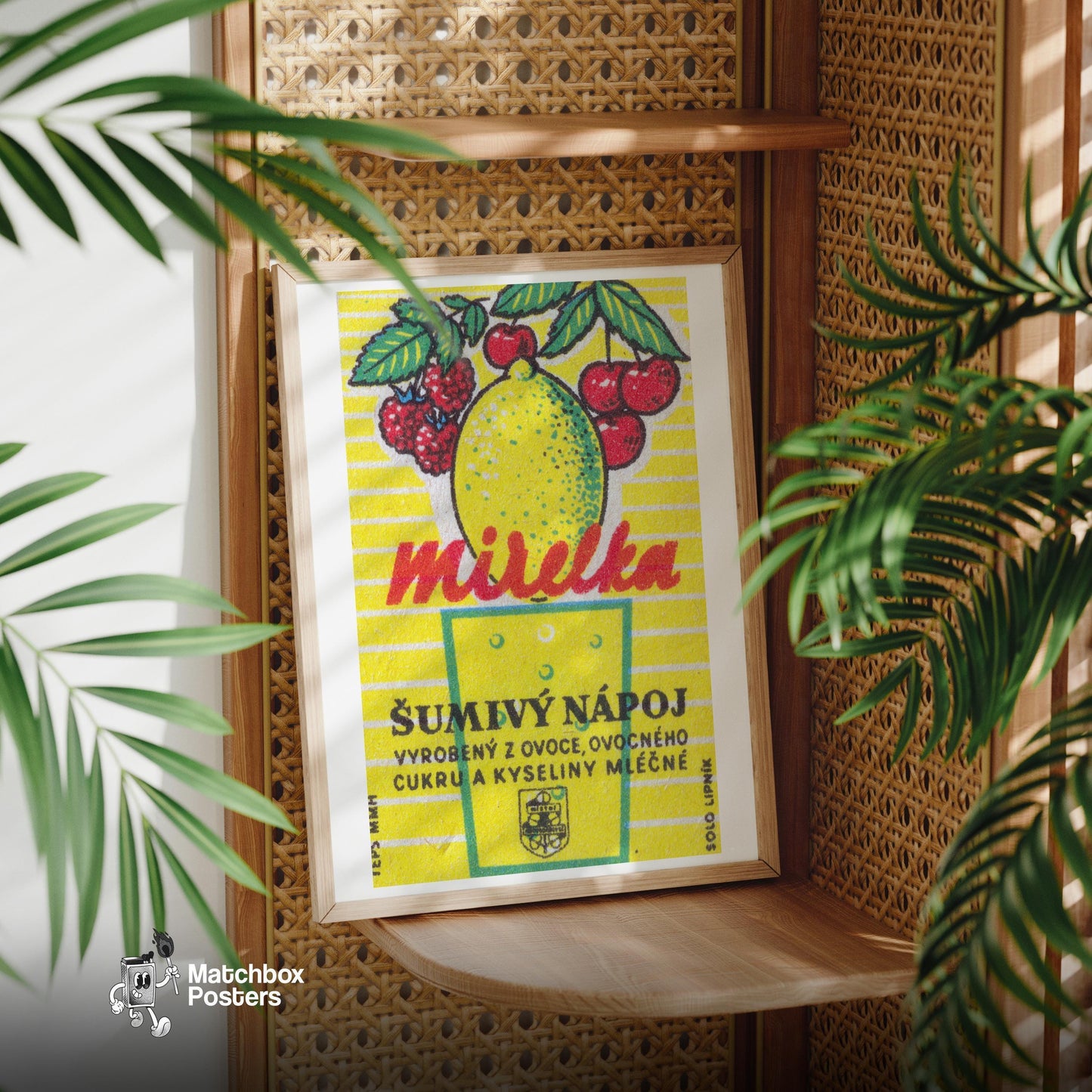 Lemon, Raspberry, Cherry - vintage matchbox label print - office wall