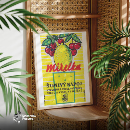 Lemon, Raspberry, Cherry - vintage matchbox label print - office wall