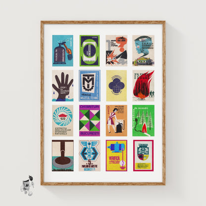 Romanians Grid Print - vintage matchbox label print