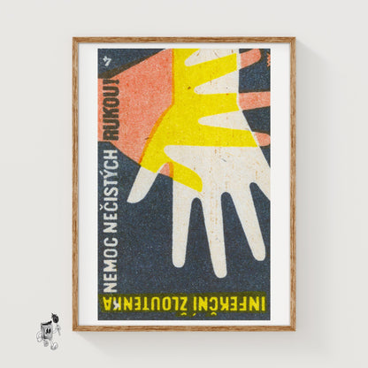 Overlapping Hands - vintage matchbox label print