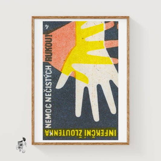Overlapping Hands - vintage matchbox label print