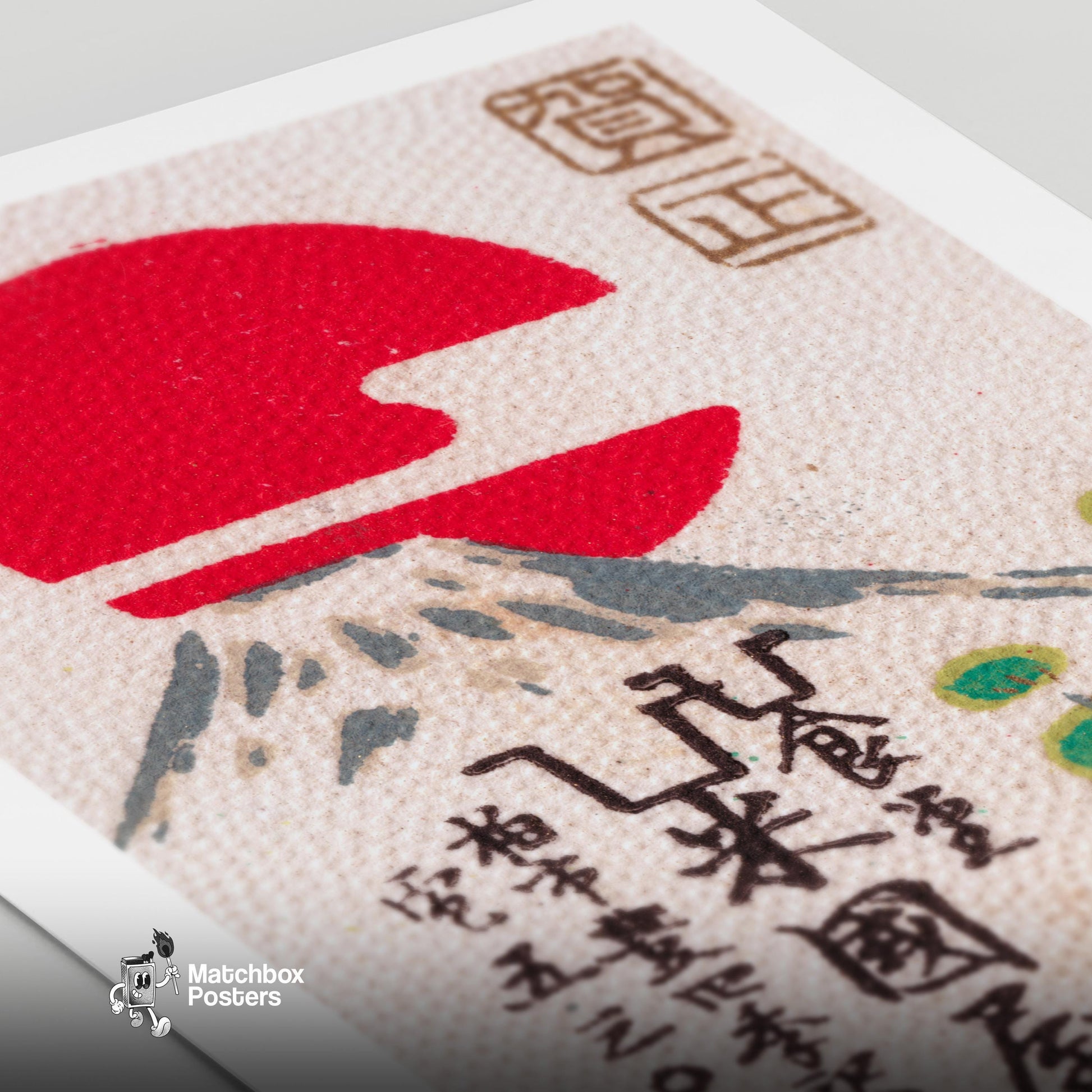 Mount Fuji Sunset - vintage matchbox label print - close-up detail
