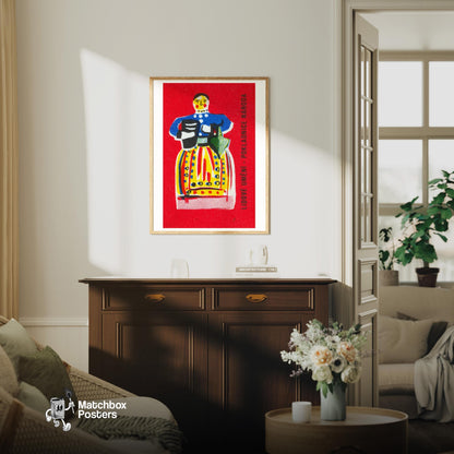 Folk Woman - vintage matchbox label print - living room mockup