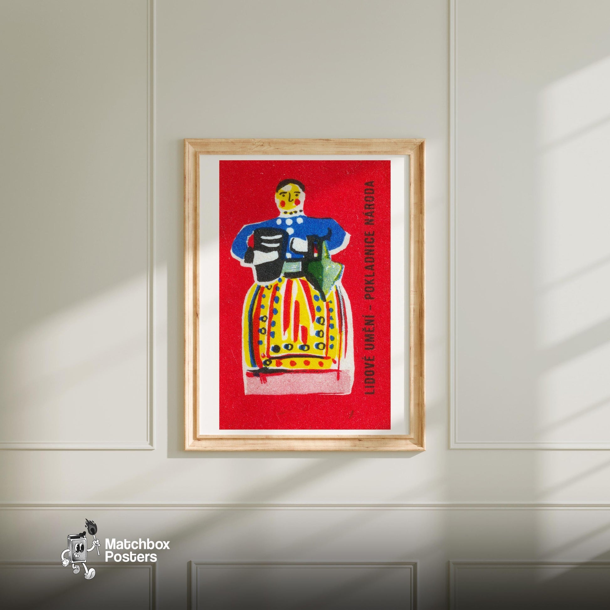 Folk Woman - vintage matchbox label print - bedroom mockup