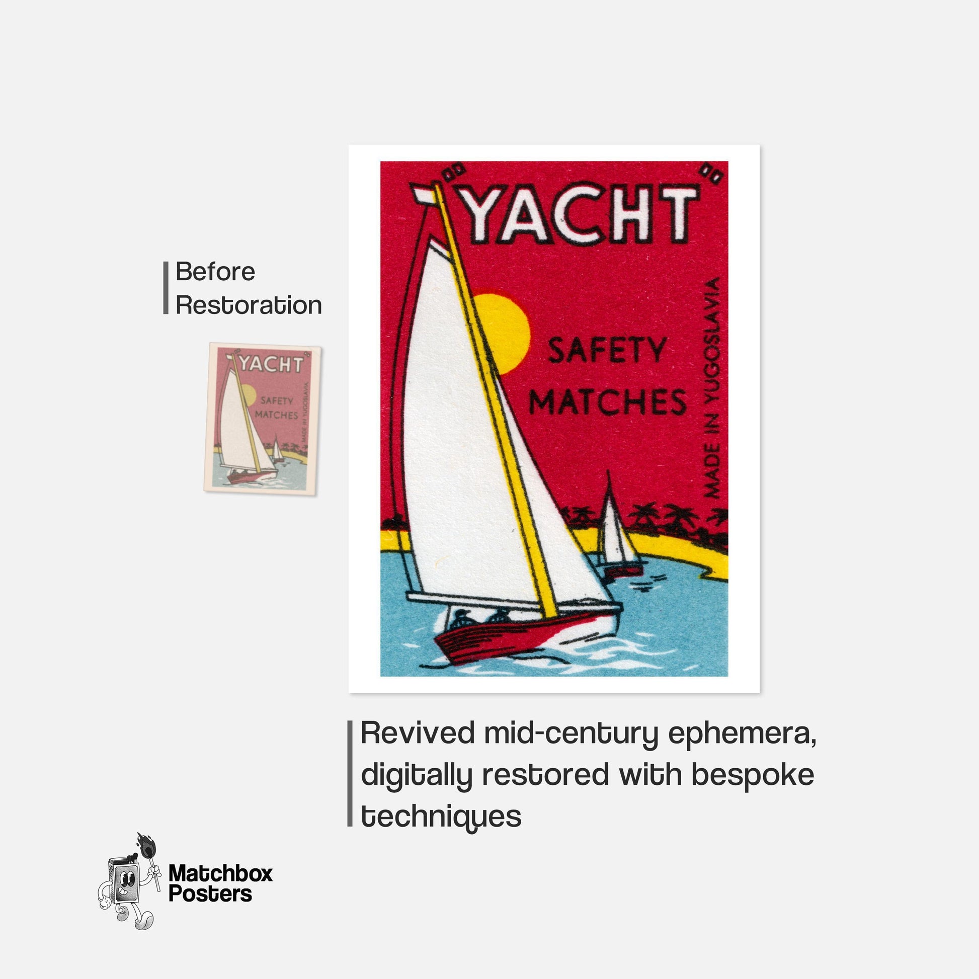 Sailing Yacht - vintage matchbox label print - framed wall art preview