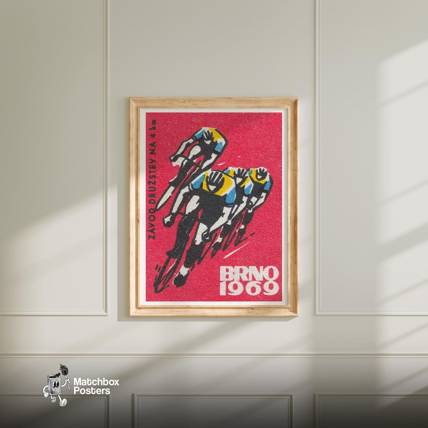 Track Cycling World Championship Brno - vintage matchbox label print - bedroom mockup