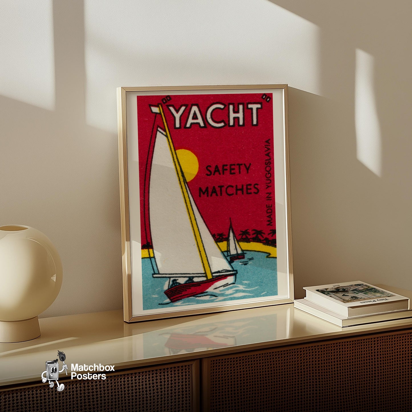 Sailing Yacht - vintage matchbox label print - size comparison