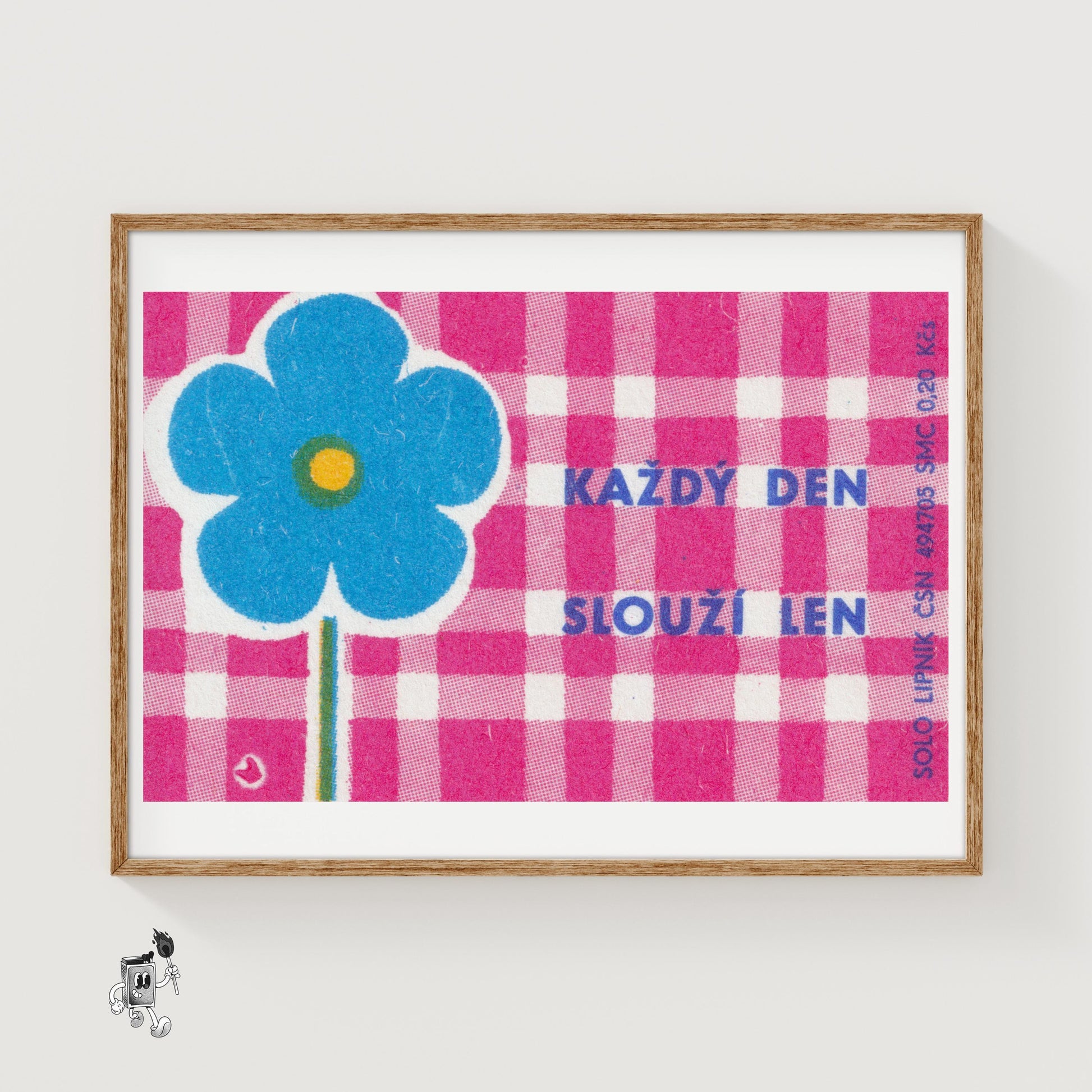 Blue Flower Table Cloth - vintage matchbox label print