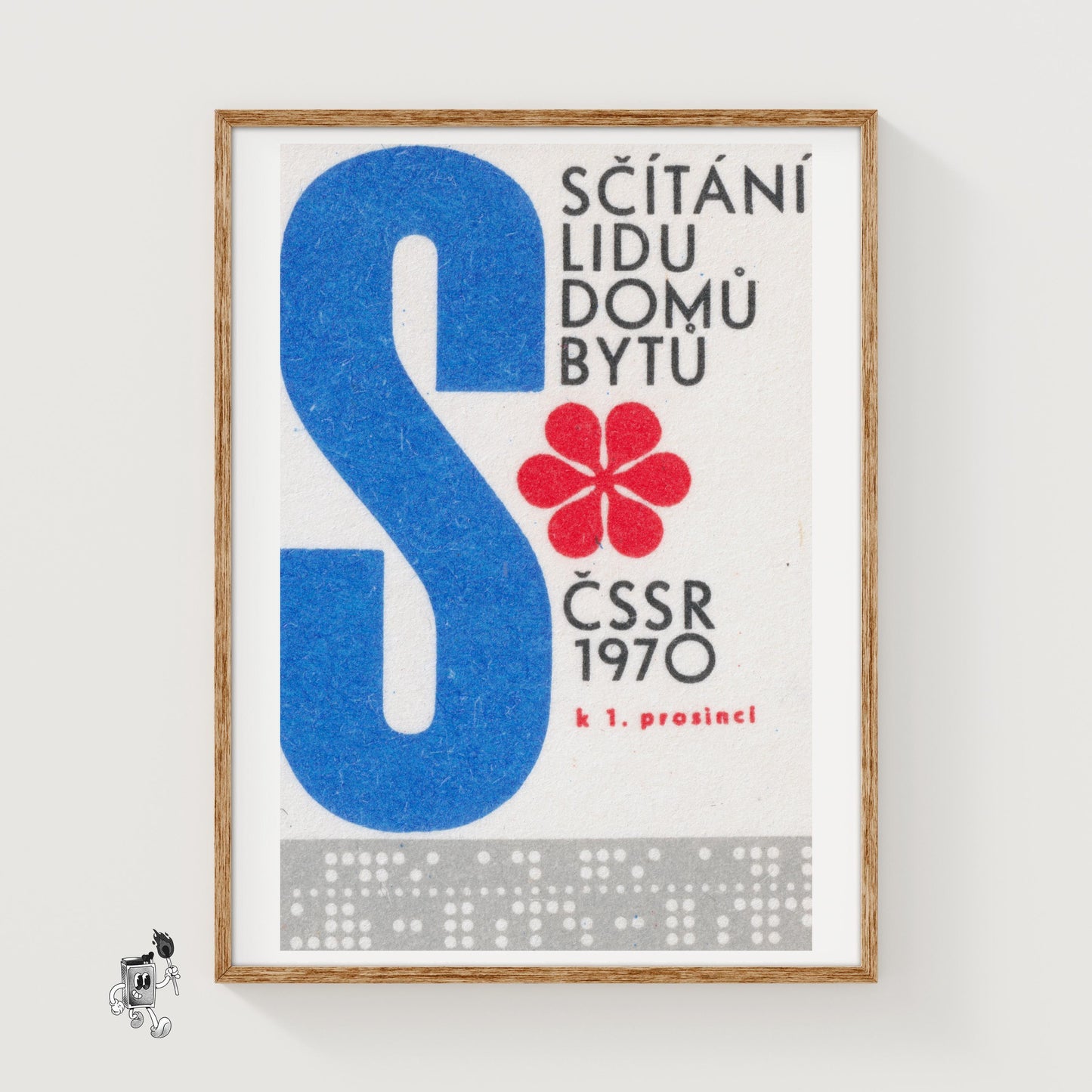 Small Red Flower - vintage matchbox label print