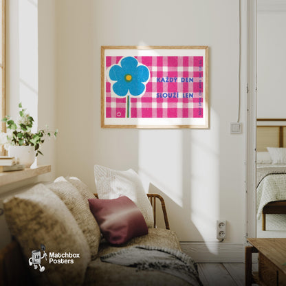 Blue Flower Table Cloth - vintage matchbox label print - living room mockup