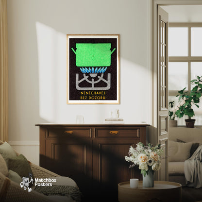 Green Pot on Gas Stove - vintage matchbox label print - living room mockup