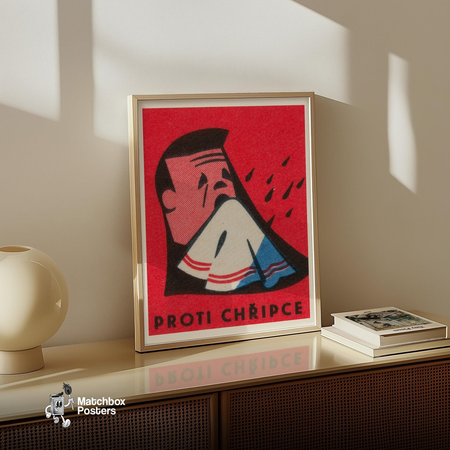 Protect Against Flu - vintage matchbox label print - size comparison