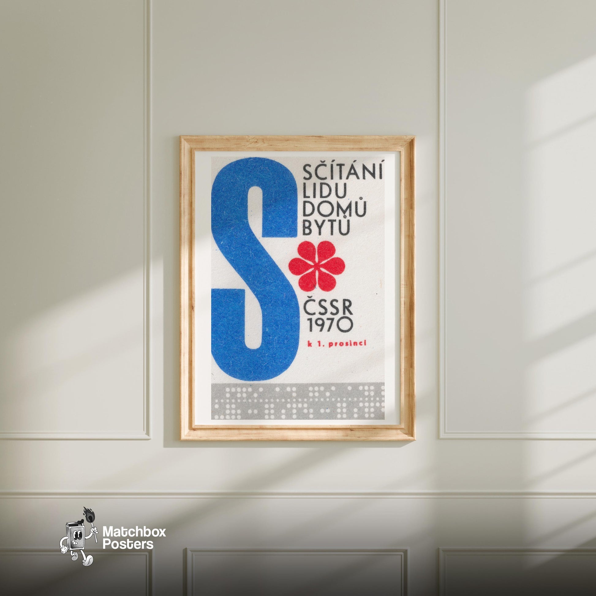 Small Red Flower - vintage matchbox label print - bedroom mockup
