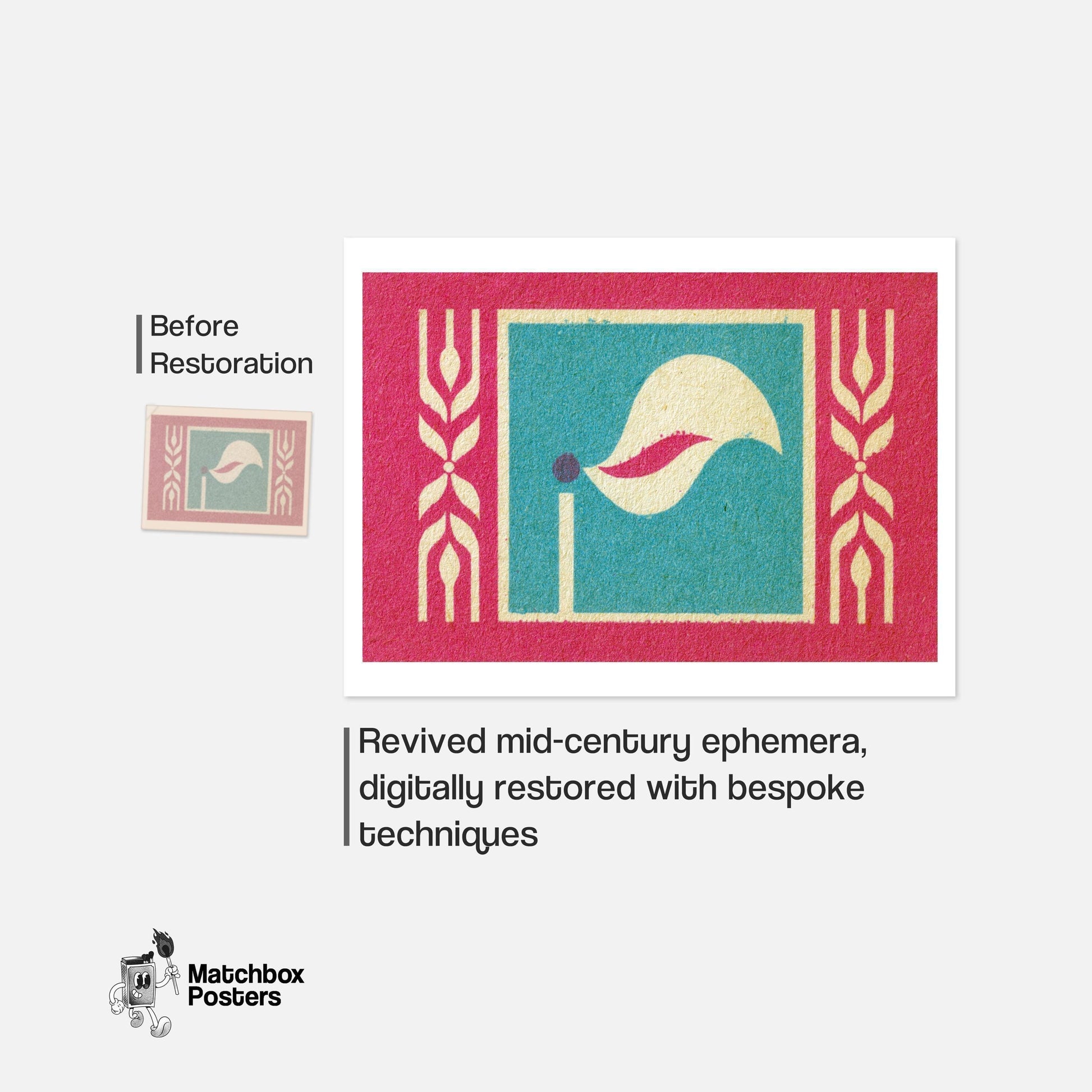 Abstract Flame - vintage matchbox label print - framed wall art preview