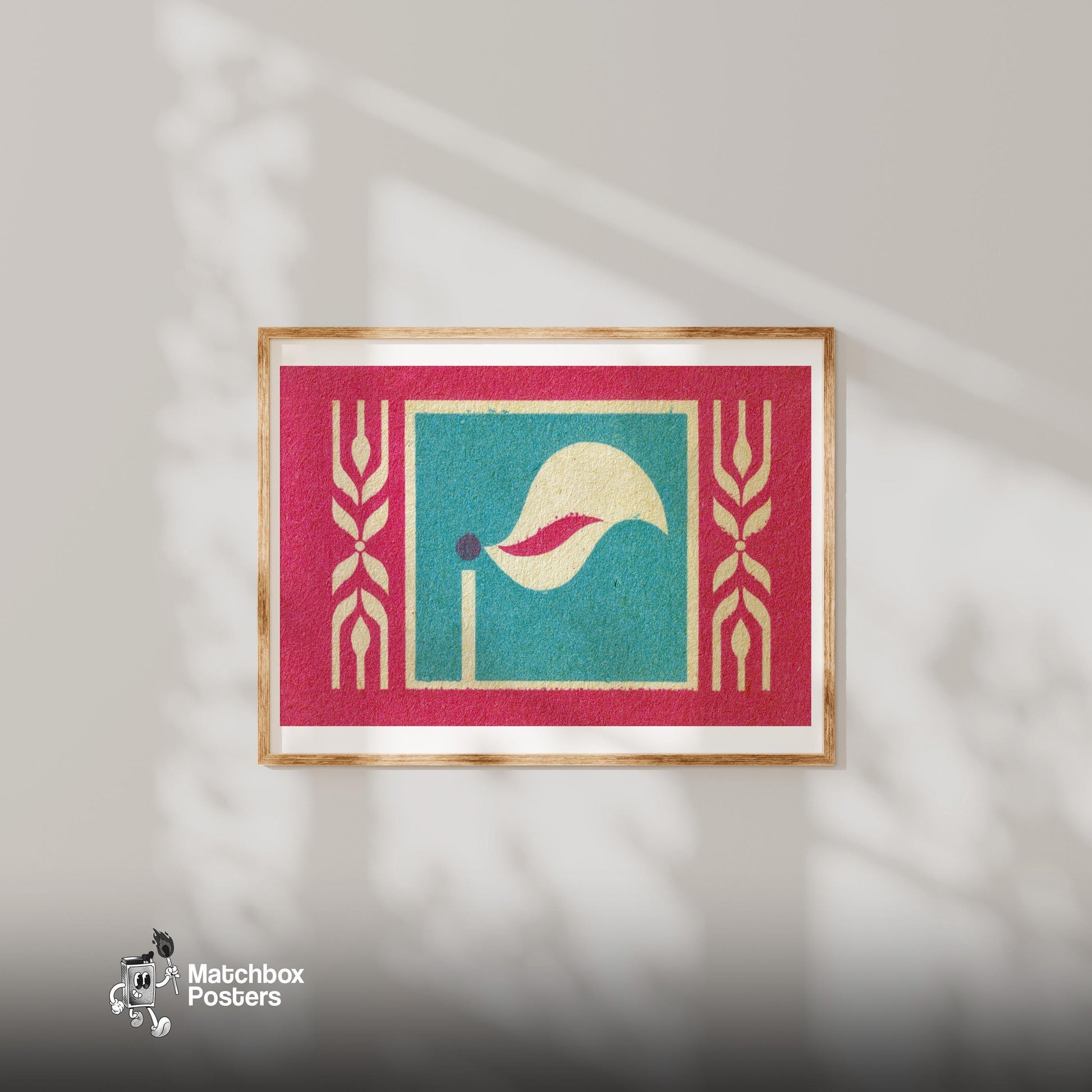 Abstract Flame - vintage matchbox label print - bedroom mockup