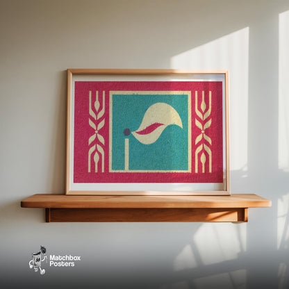 Abstract Flame - vintage matchbox label print - size comparison