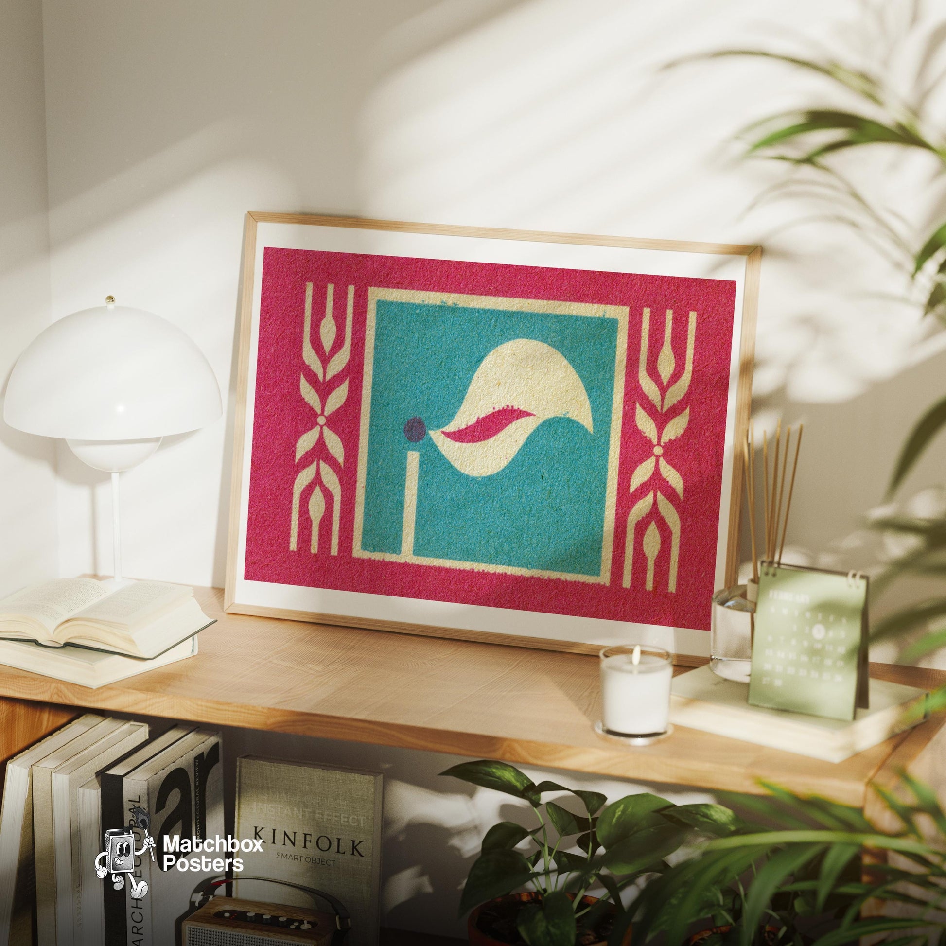 Abstract Flame - vintage matchbox label print - office wall