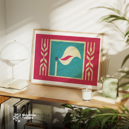 Abstract Flame - vintage matchbox label print - office wall