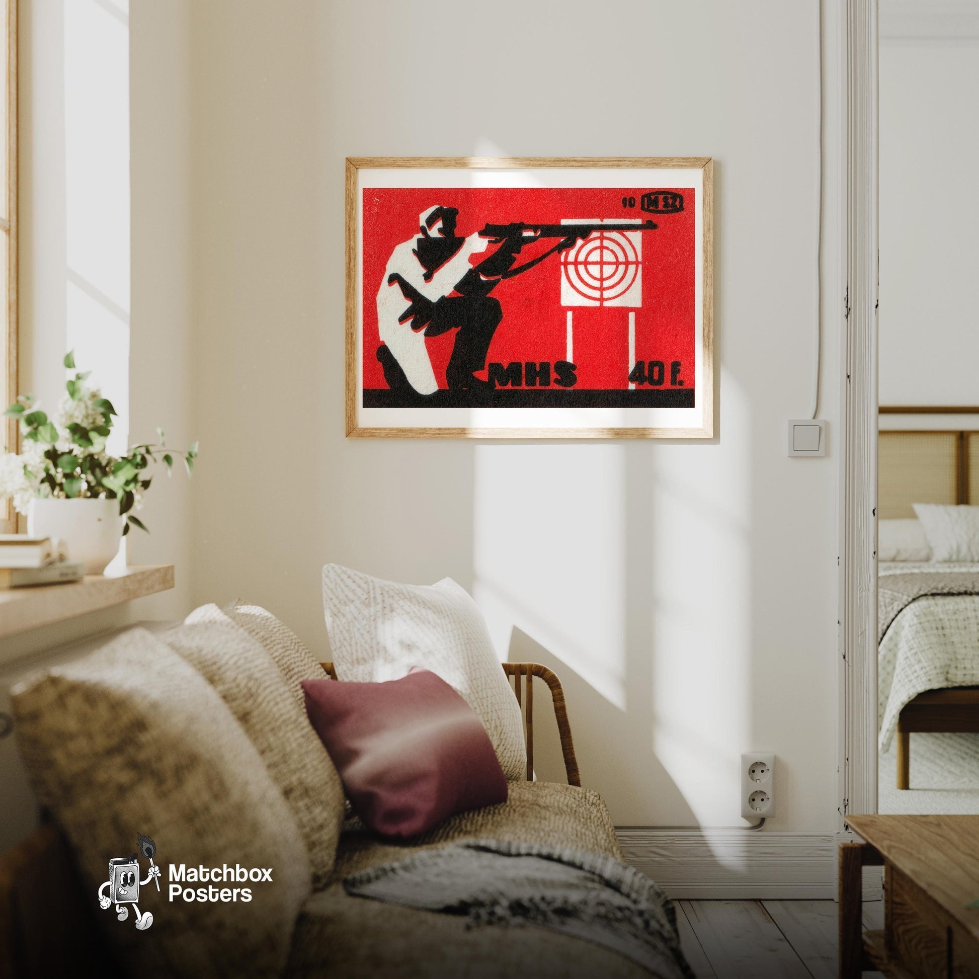 Marksman - vintage matchbox label print - living room mockup
