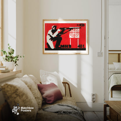 Marksman - vintage matchbox label print - living room mockup