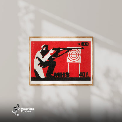 Marksman - vintage matchbox label print - bedroom mockup