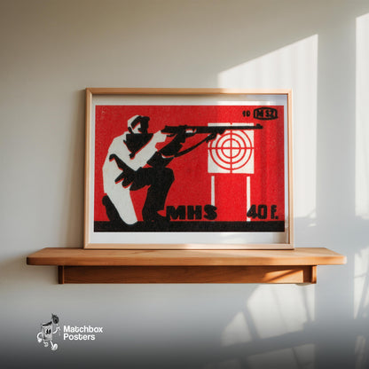 Marksman - vintage matchbox label print - size comparison