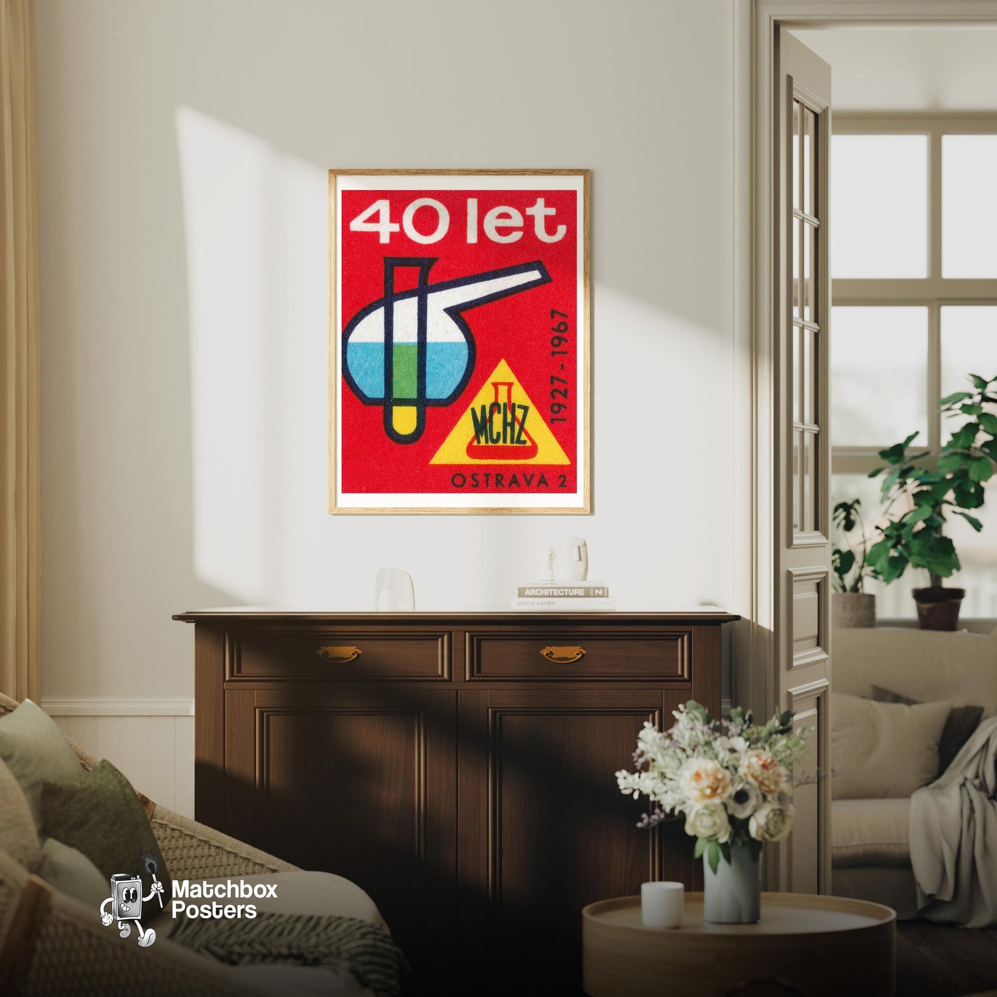 Industrial Chemistry - vintage matchbox label print - living room mockup