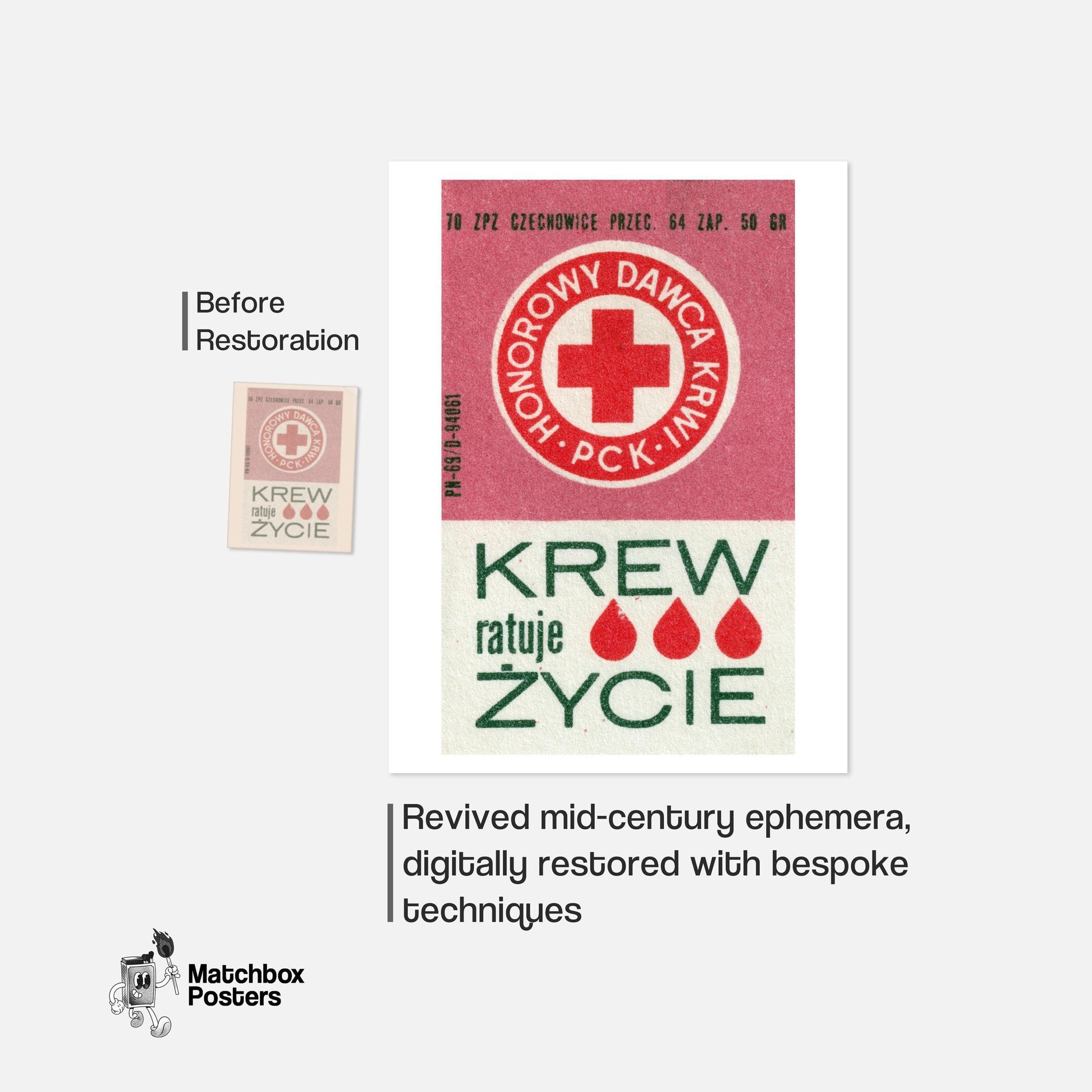 Blood Donation - vintage matchbox label print - framed wall art preview