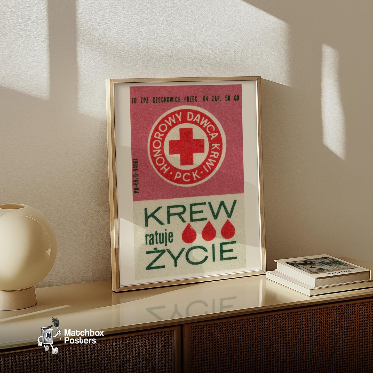 Blood Donation - vintage matchbox label print - size comparison