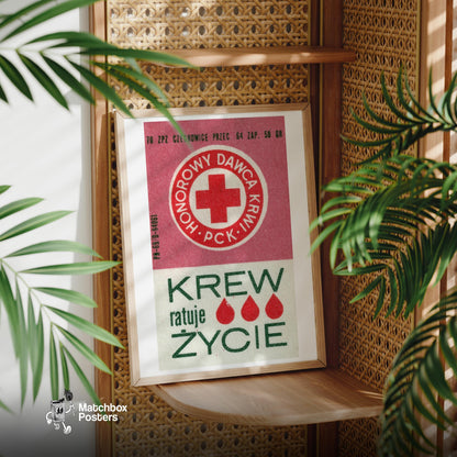 Blood Donation - vintage matchbox label print - office wall