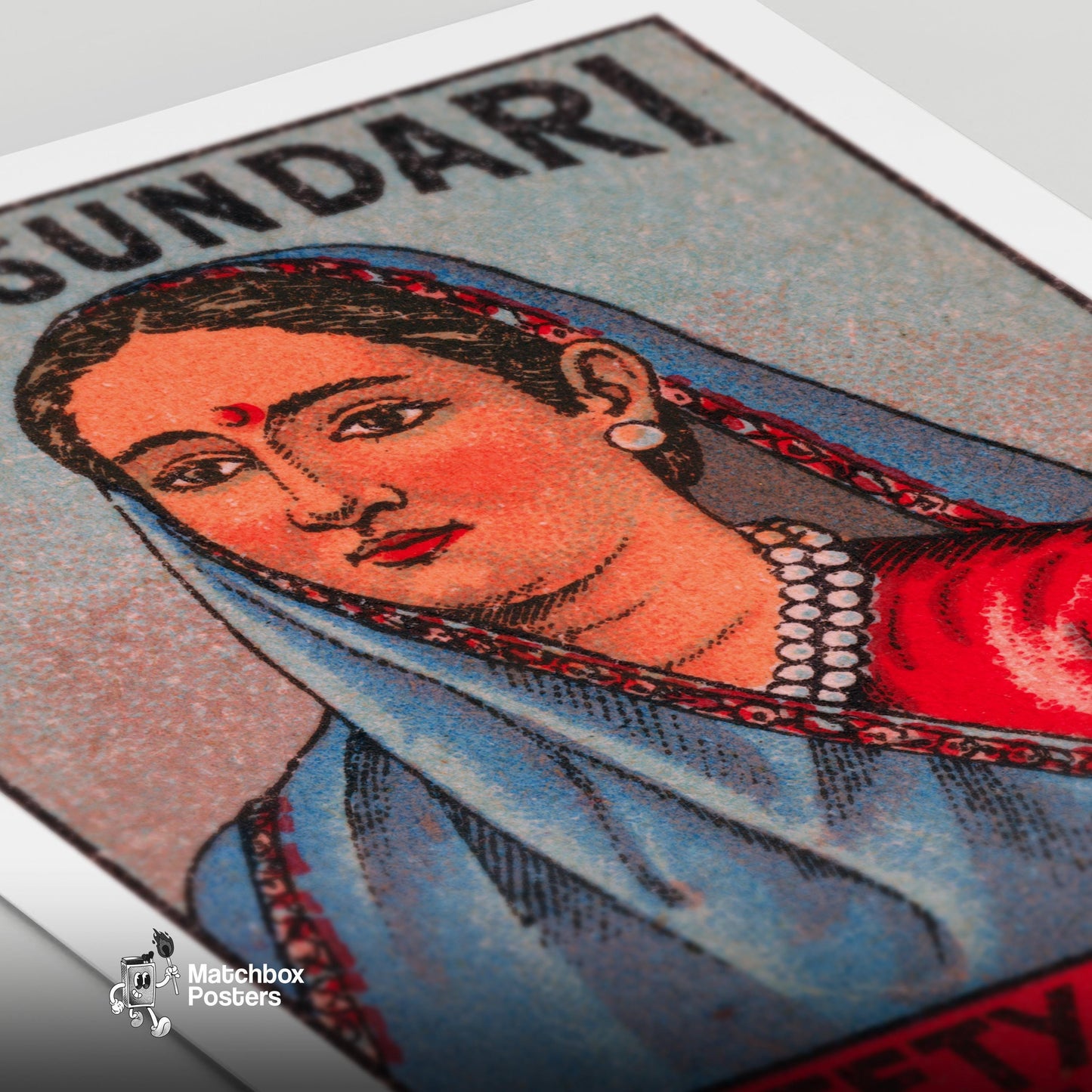 Sundari Woman - vintage matchbox label print - close-up detail