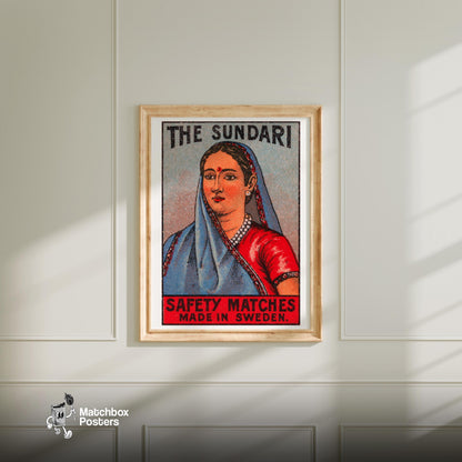 Sundari Woman - vintage matchbox label print - bedroom mockup