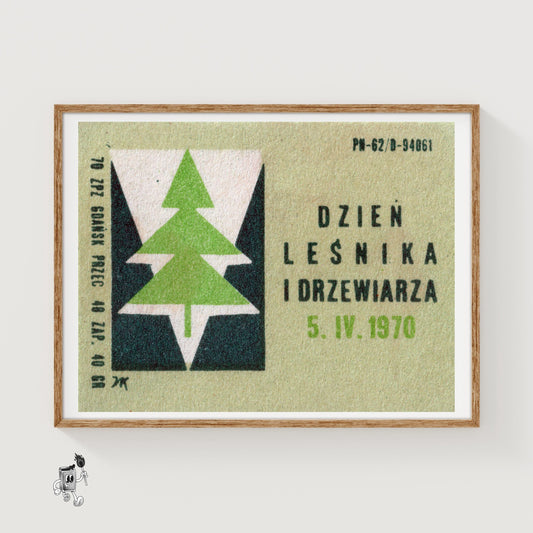 Tree - vintage matchbox label print